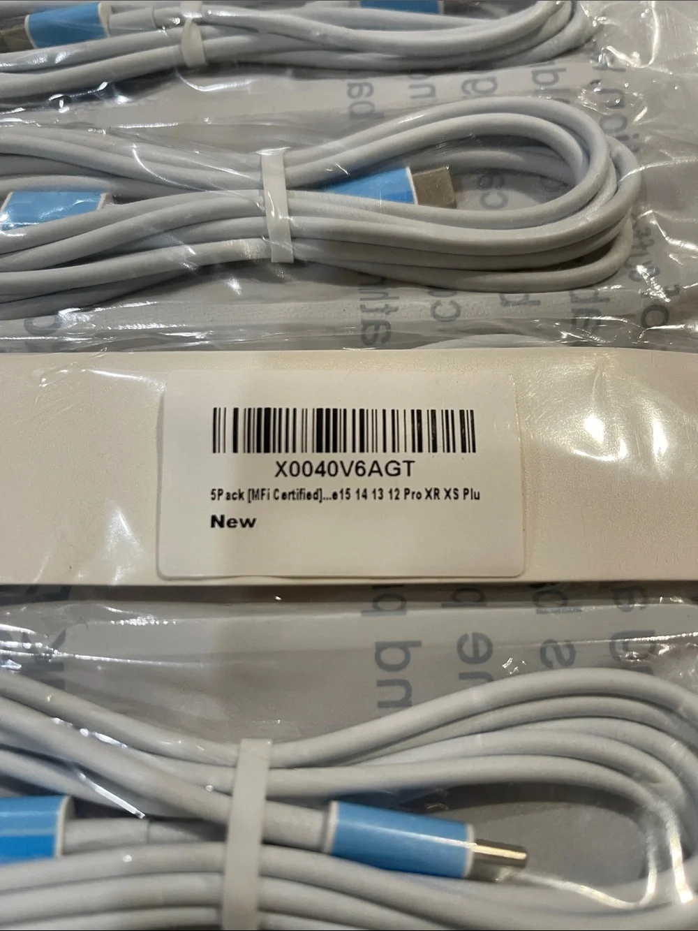 White USB-C Charging Cables with Blue Connectors - Pack of 5